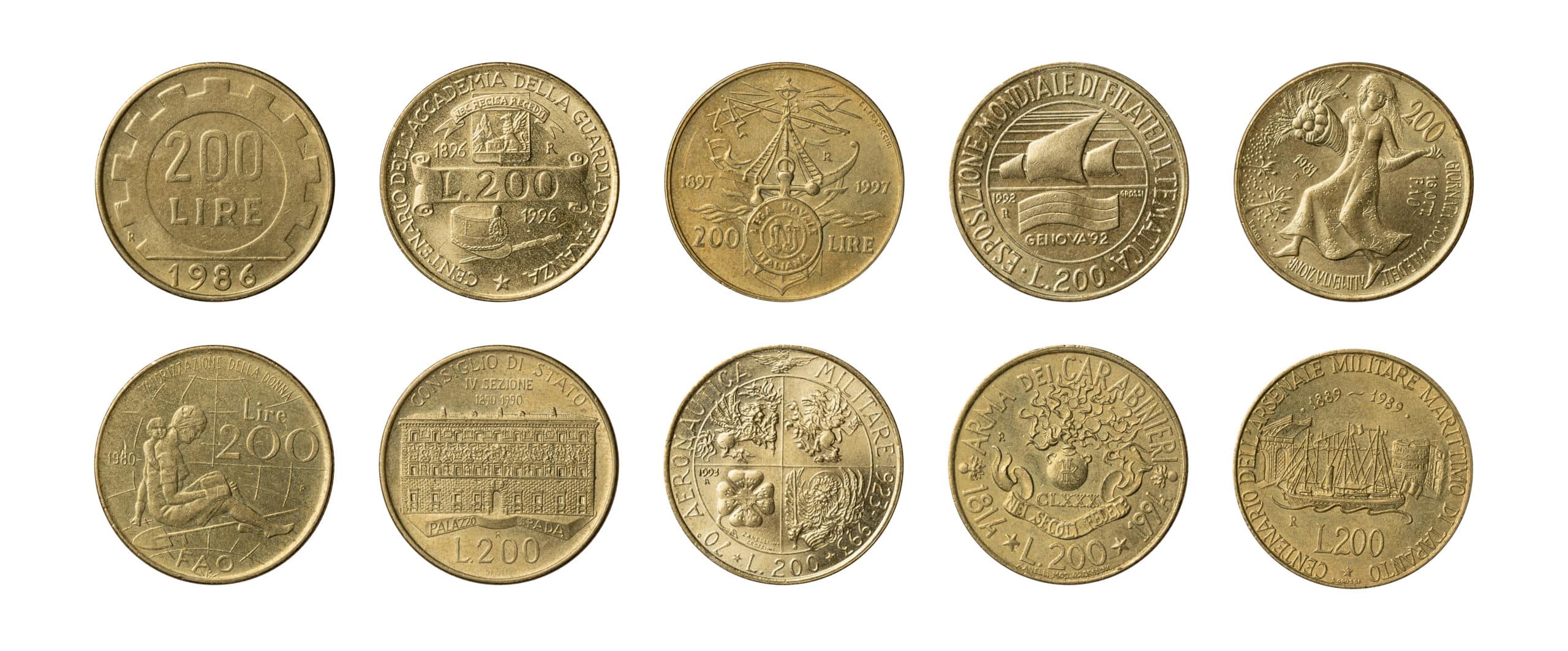 diverse varianti da 200 lire